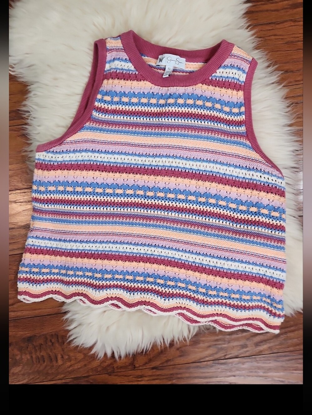 Jessica SimpsonnCrochet Strioed Tank Top